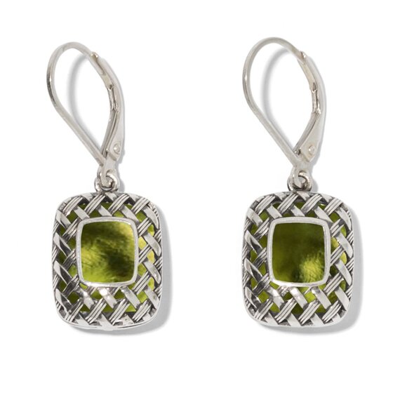 Recycled Early 1900s Olive Green Wine Bottle Vintage Quilted Square Earrings - Picture 1 of 6